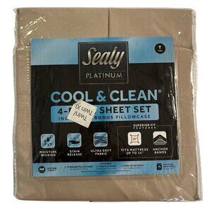 Sealy Platinum Twin XL Sheet Set Taupe‎ Cool & Clean Ultra Soft Stain Release
